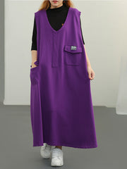 Loose Solid Color V Neck Sleeveless Maxi Dress