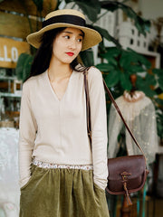 Women Solid Color V-Neck All-Match Sweater