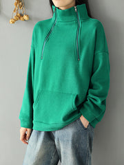 Women Plus Fleece High Neck Zipper Sweatshirt