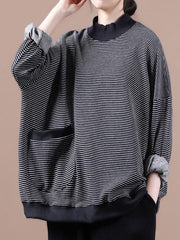 Women Loose Striped High Neck Bottoming Sweatshirt