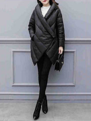 Stylish Irregular Roomy Pure Color V-Neck Long Sleeves Padded Coat