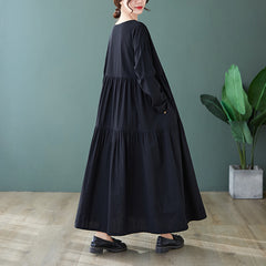 Retro Solid Color Loose Midi Dress