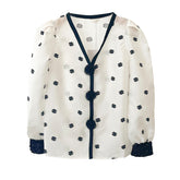 Organza Embroidered Long Sleeve V-Neck Shirt