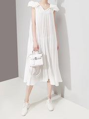 Fashion Solid Petal Sleeve Pleats Dress