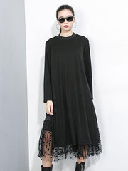 Splicing Split-Side False Two Gauze Midi Dress