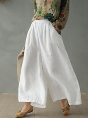 Retro Loose Solid Color Casual Elastic Waist Wide-Leg Pants