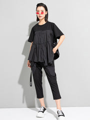 Loose Short Sleeves Waisted Solid T-Shirt