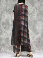 Loose Plaid Split-Joint Short Sleeve Suits