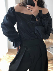 Vintage Puff Sleeves Square Neck One-Shoulder Shirt