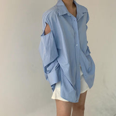 Off Shoulder Loose Long Sleeve Shirt