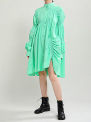 Women Irregular Pleated Shirt Dress