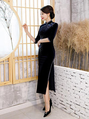 Embroidered Velvet Improved Long Cheongsams