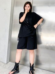 Original Solid T-Shirt&Wide Leg Shorts Suit