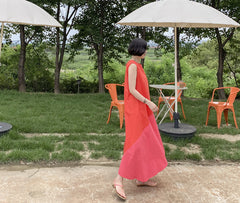 Vest Color-Blck Summer Solid Maxi Dress