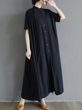 Solid Color Loose Dress Stand Collar Maxi Dress