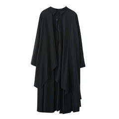 Solid Color Lapel Irregular Shirt Midi Dress