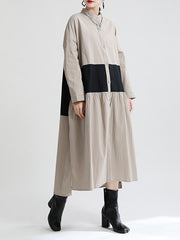 Stitching Contrast Color Loose Big Swing Long Sleeve Dress