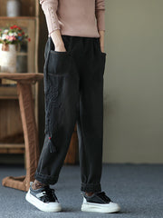 Women Retro Plus Cashmere Printed Casual Pants