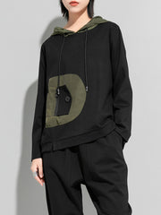 Women Hooded Stitching Long Sleeve T-Shirt