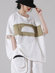 Women Loose Patch Stitching Short Sleeve T-Shirt