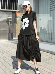 Round Neck Embroidery Small Flowers T-Shirt Tops