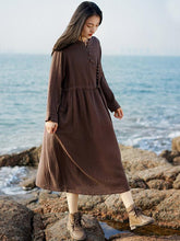 Vintage Elastic Waist Buckle Lace-Up Dress