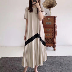 Long Sleeve Pleated Over Knee Loose Fitting Slimming Dress