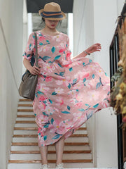 Literary Printed Ramie Cotton Long Dress