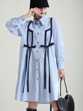 Loose Long Sleeve Lapel Collar Midi Dress