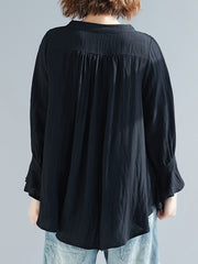 V-Neck Loose Ruffled Sleeve Blouses Shirts Top