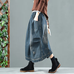 Stylish Elasticated Denim Patchwork Skirt