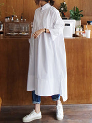 Original Solid Color Irregularity Lapel Shirt Dress