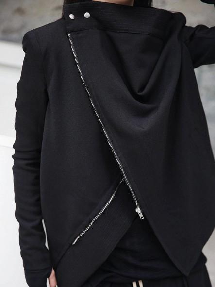 Solid Black Cool Zipper Jacket
