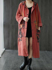 Retro Printed Loose Denim Long Outwear