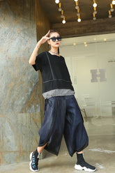 Round Neck Stitching Plaid Short Sleeve T-Shirt