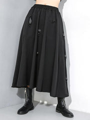 Black Elastic Waist Stitching Cropped Skirt