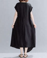 Solid Color V-Neck Tie Raglan Sleeve Plus Size Maxi Dress