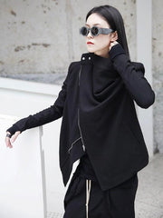 Solid Black Cool Zipper Jacket