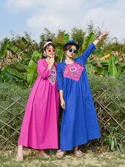 Ethnic Embroidered Pleated Ruffle Midi Dress