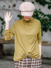 Retro High Neck Pullover Solid Color Base Shirt