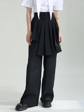 Asymmetric Pleated Pure Color False Two High Waisted Suit Pants