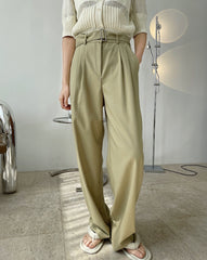 Women Solid Color High Waist Loose Straight Leg Casual Pants