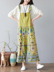 National Style Printed Loose Jean Jumpsuit