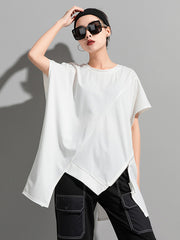 Original Asymmetric Zipper Short Sleeve T-Shirts Tops