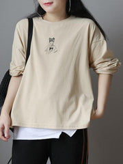 Loose Casual Printed Long Sleeve Round Neck T-Shirt