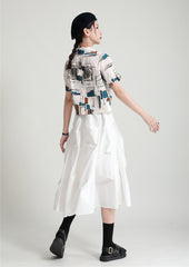 Retro Solid Color Irregular Pleated Casual Skirt