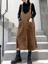 Casual Pure Color Split-Joint Midi Overall Dress