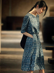 Vintage Floral Printed Split-side Midi Dress