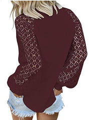 Round Neck And Long Sleeve Lace Stitching Shirt