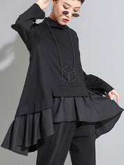 Women High Collar Solid Color Casual Shirt